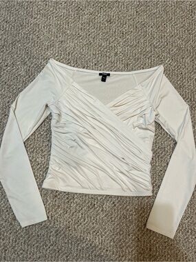 Express Cream Off-Shoulder Ruched Long Sleeve Top